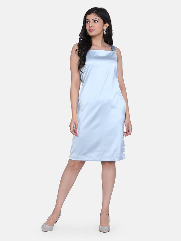 Satin Party Dress - Silver Grey