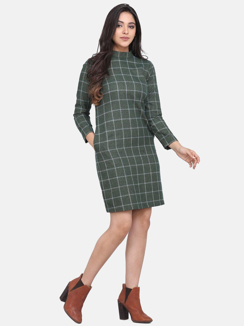 Green Checkered Wool Dress