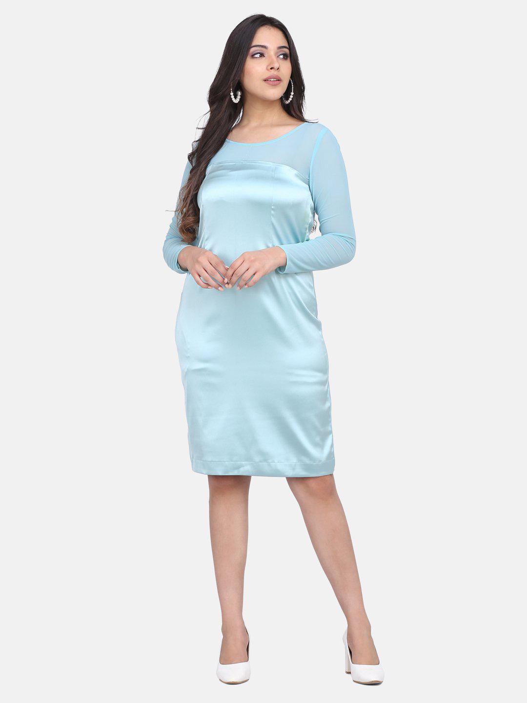 Stretch Satin Party Dress For women - Sea Green