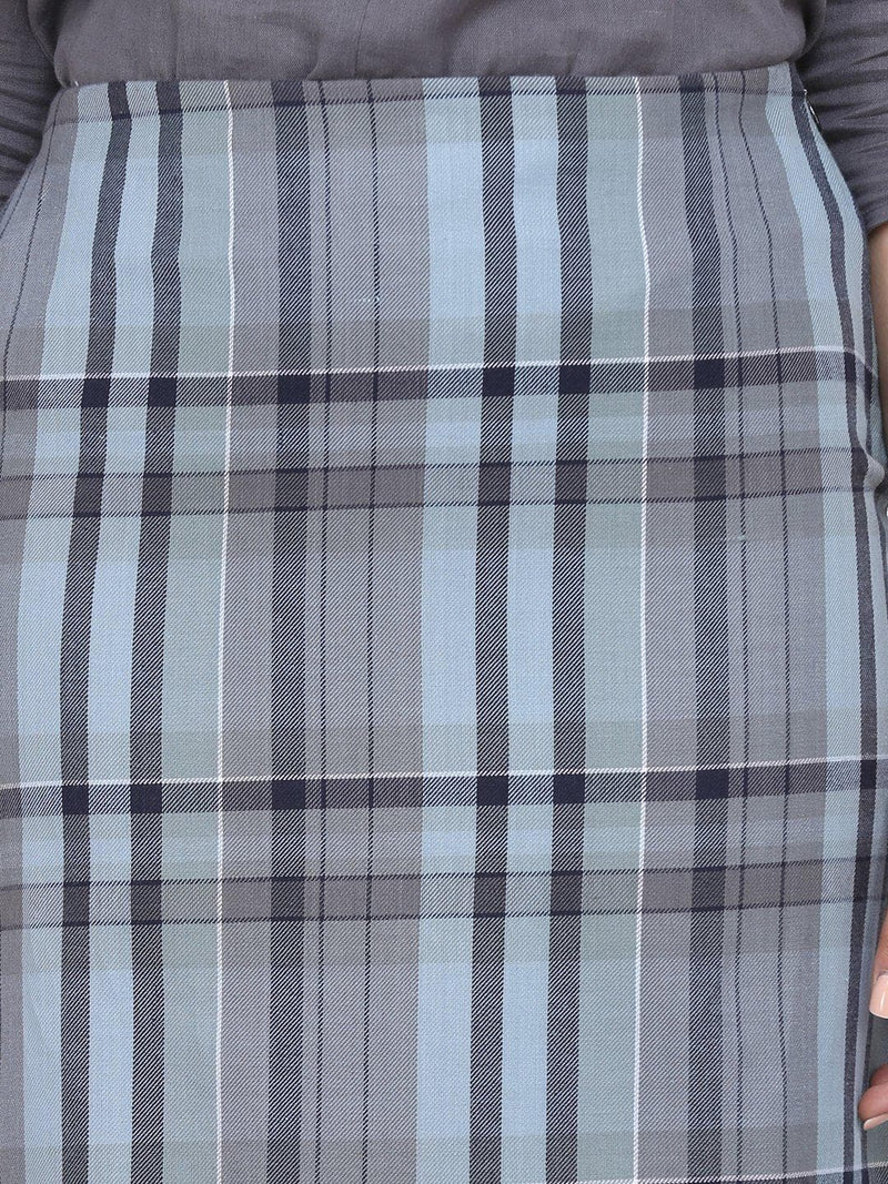 Grey Checkered Straight Cotton Skirt