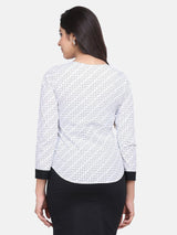 Geometric Pattern Patch Detail Cotton Top For Women  - White