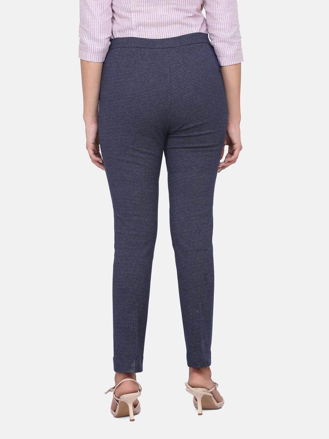 Blue Cotton Stretch Pull Up Pants