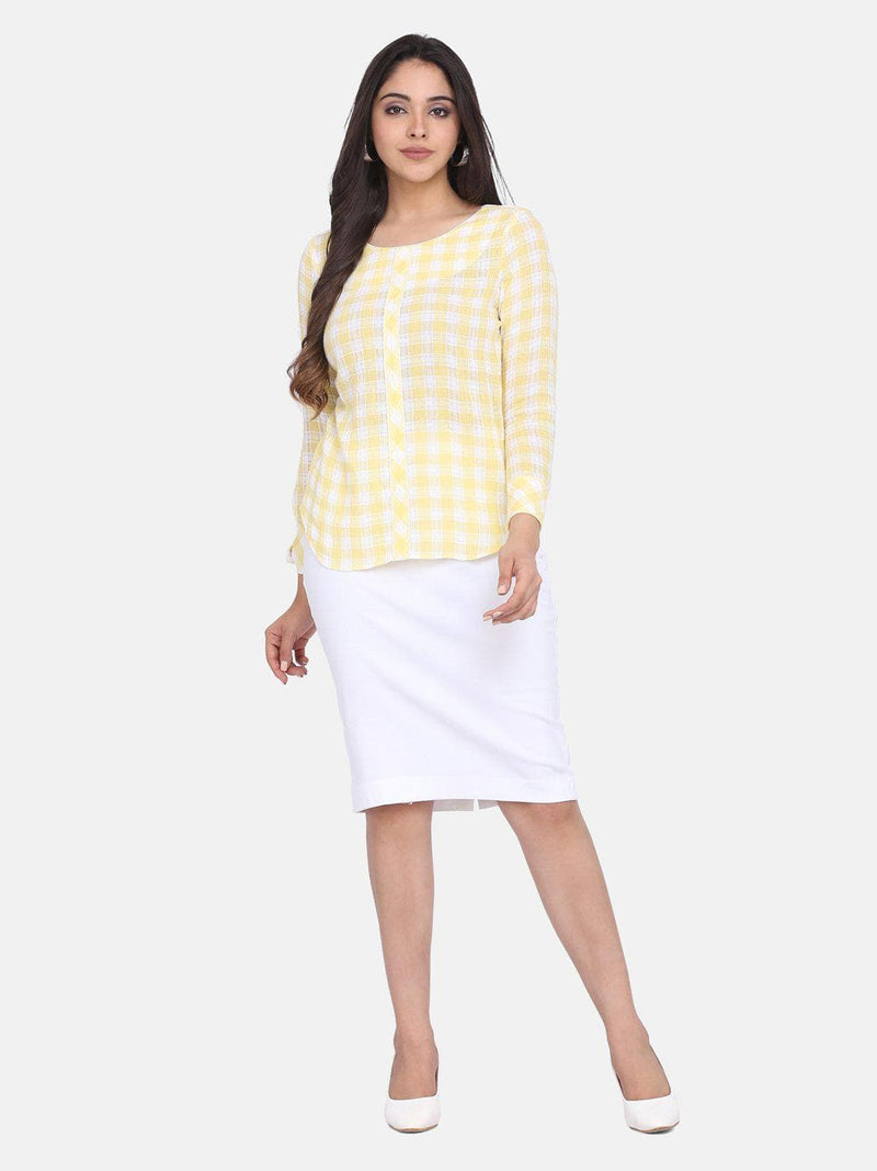 Checkered Cotton Top For Women - Lemon Yellow