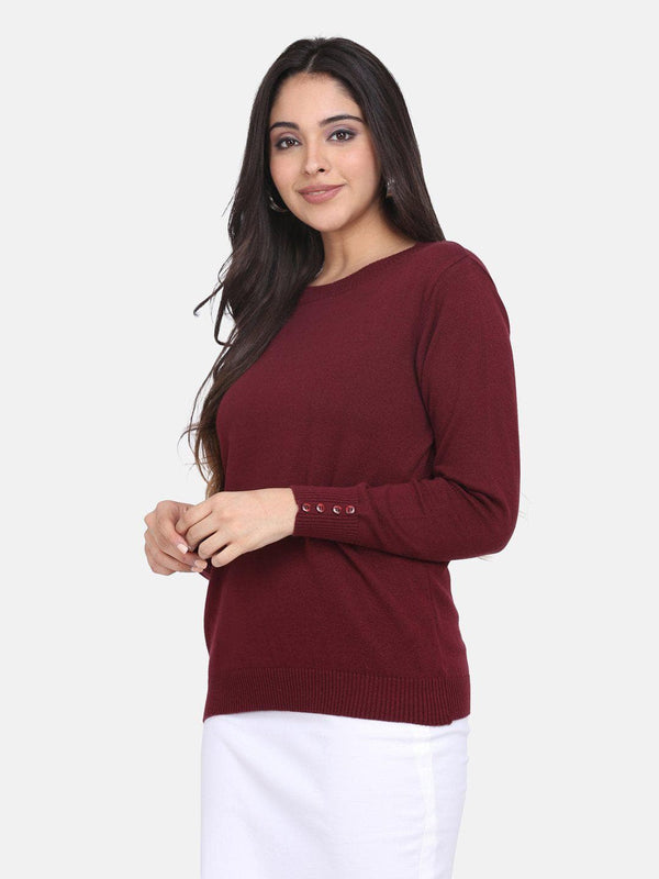 Cotton Pullover For Women - Wine Red