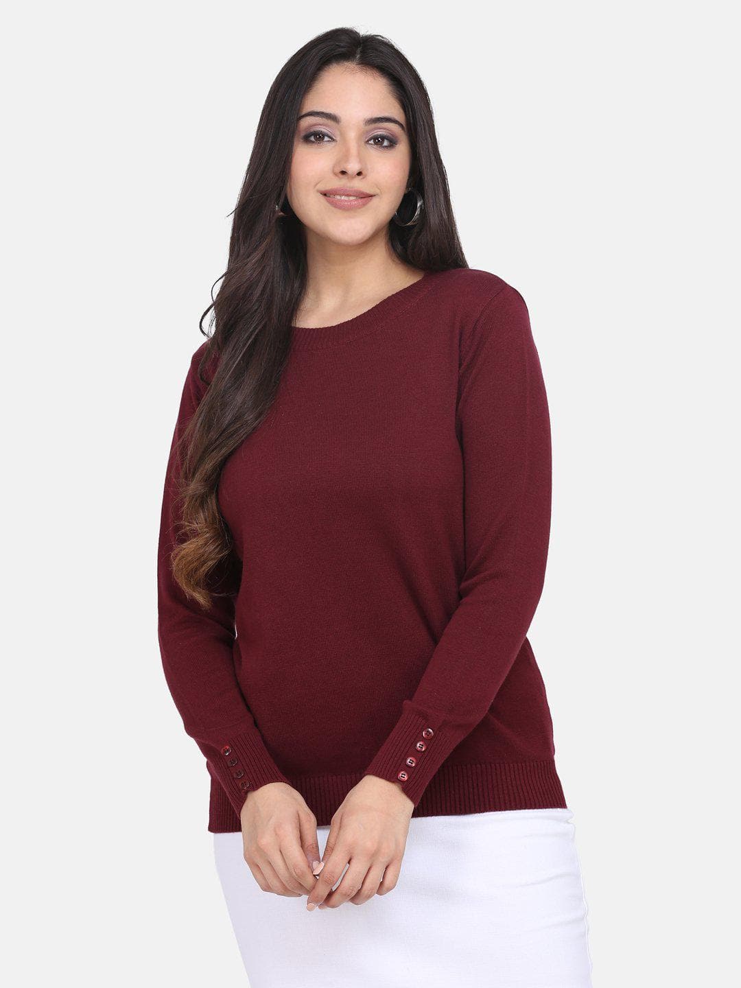 Cotton Pullover For Women - Wine Red