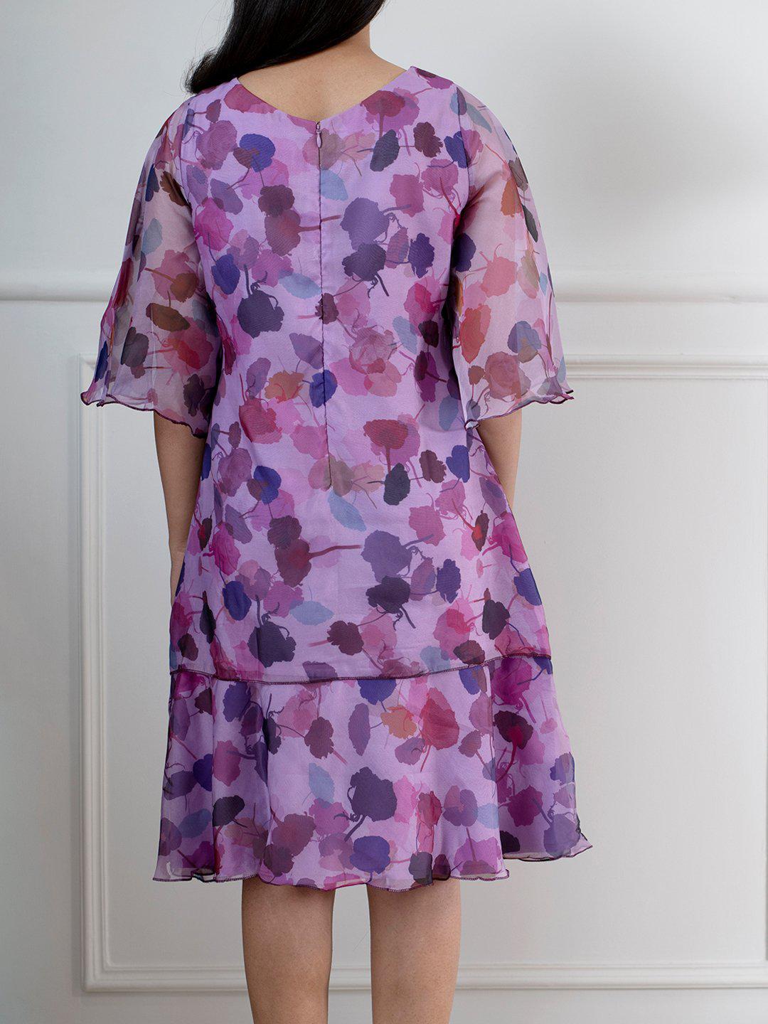 Floral Print A Line Dress For Women - Mauve