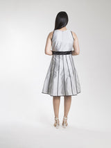 Dupioni Piping Details Party Dress For Women - Silver Grey