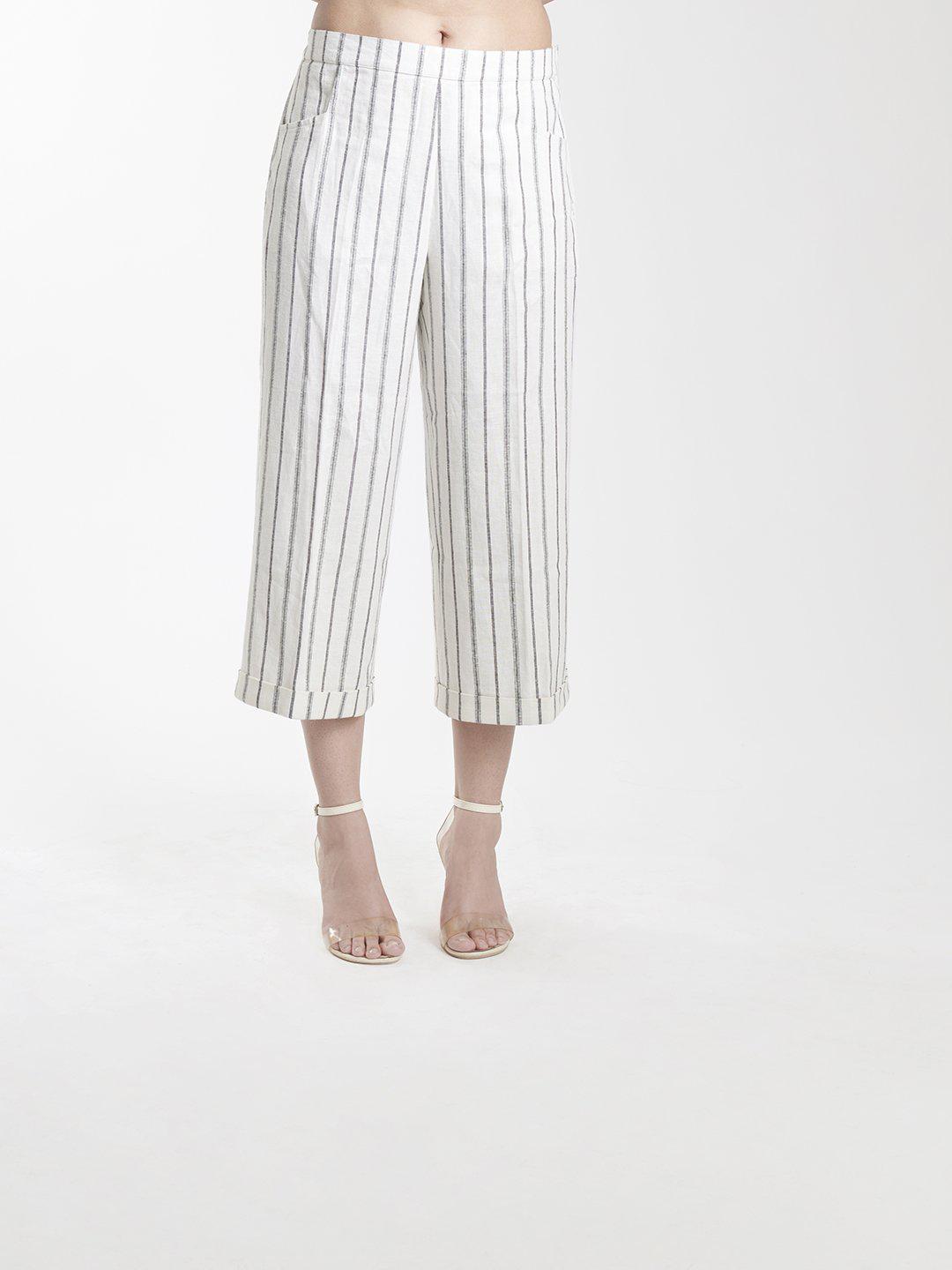 White Linen Comfort Fit Culottes