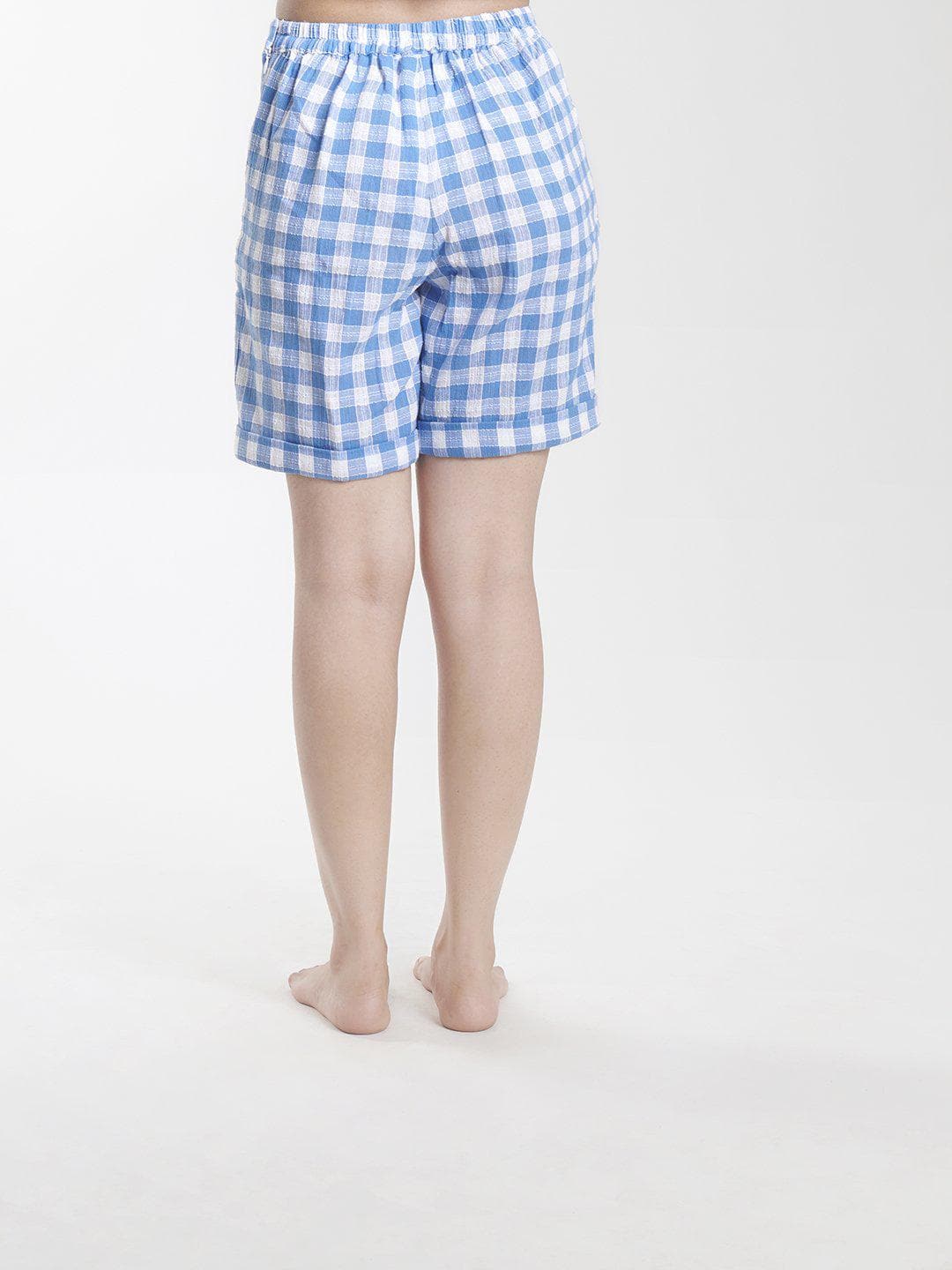 Blue Checkered Cotton Shorts