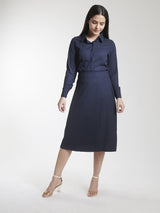Navy Blue Poly Moss A line Skirt Suit