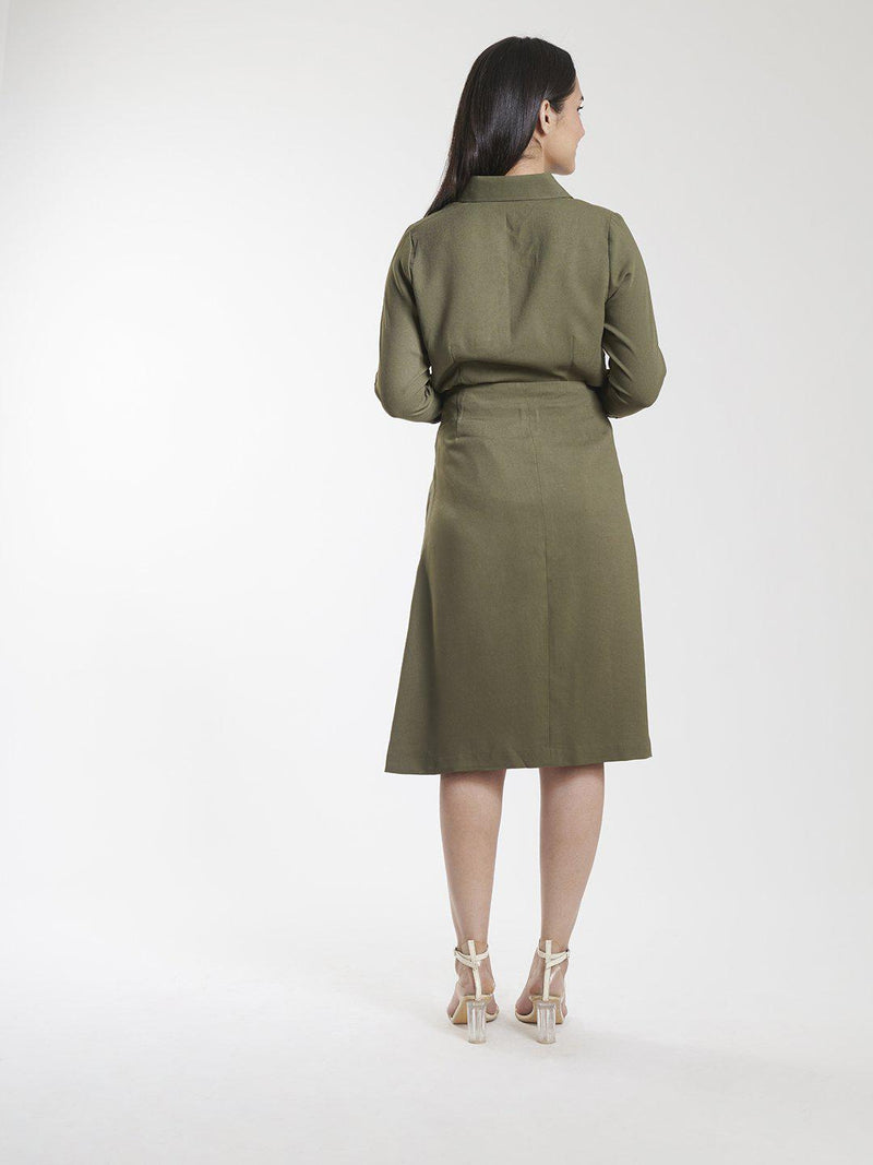 Olive Green Poly Moss A Line Skirt Suit