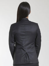 Poly Cotton Single Button Blazer For Women - Black