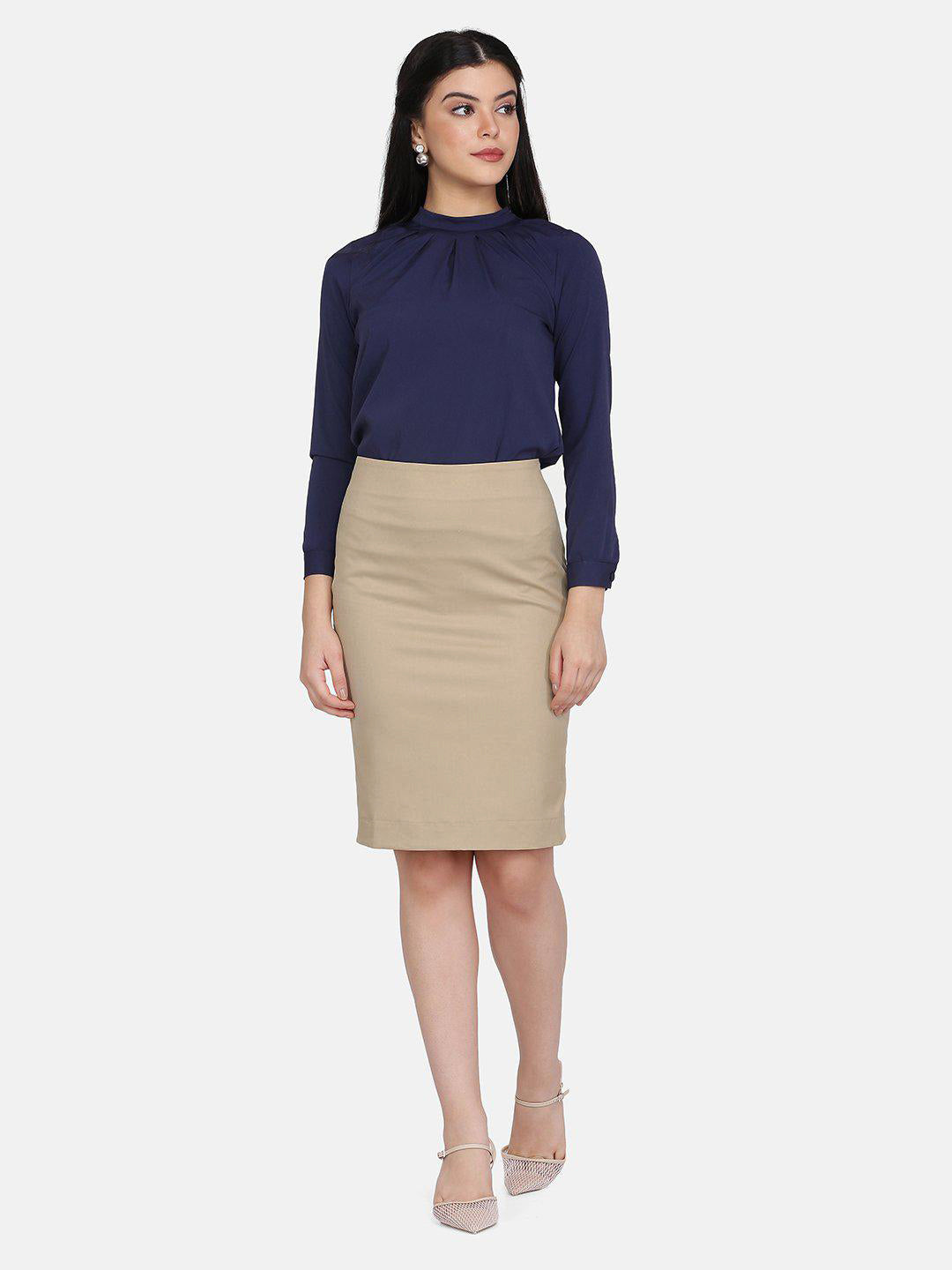 Straight Skirt - Hazel Wood Beige