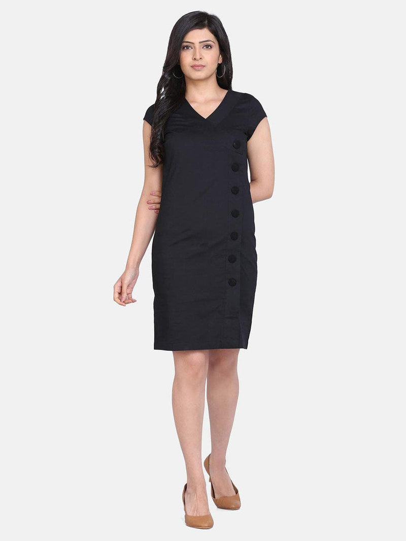 Cotton Sheath Dress For Women - Black