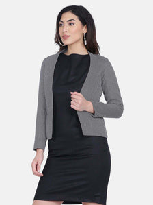 Swiss Dots Polyester Jacket For Women - Silver Grey
