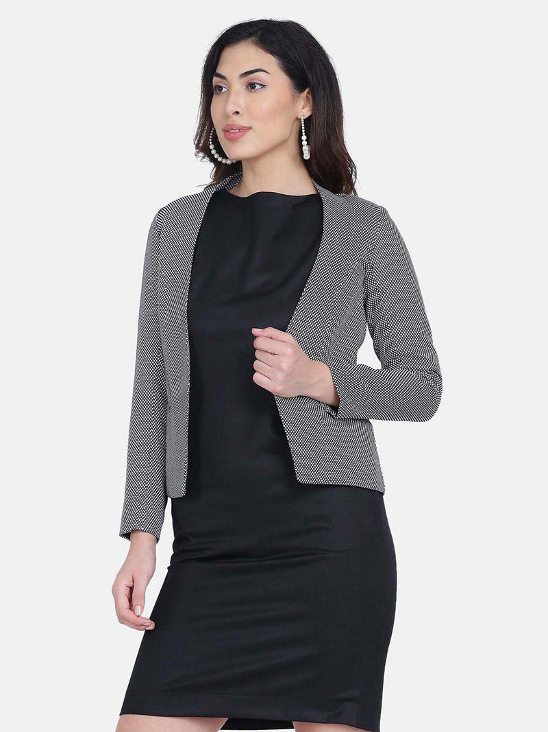 Swiss Dots Polyester Jacket For Women - Silver Grey