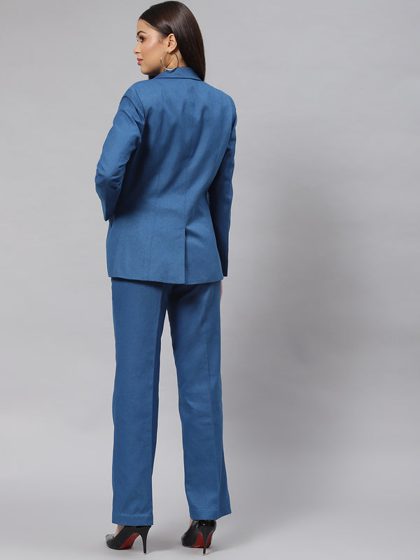 Warm Tweed Pantsuit - Teal Blue