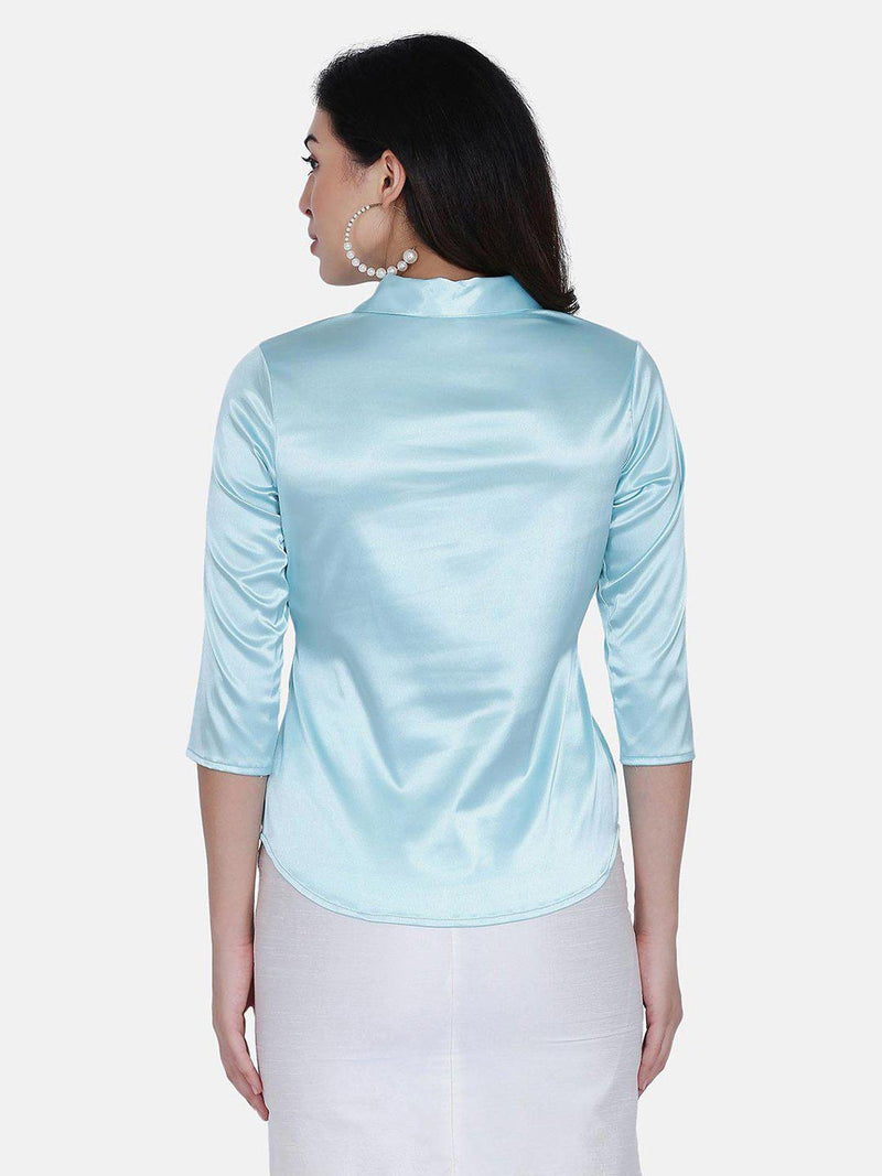 Satin Shirt For Women - Turquoise Blue