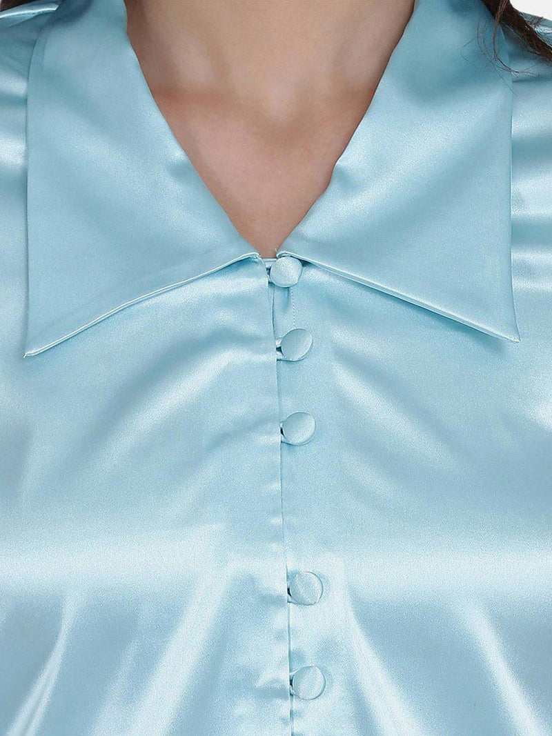 Satin Shirt For Women - Turquoise Blue