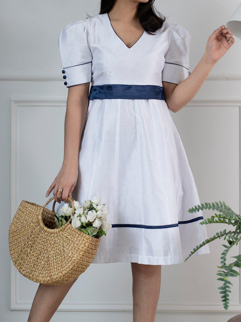 Poly Dupioni Evening Dress For Women - White and Blue